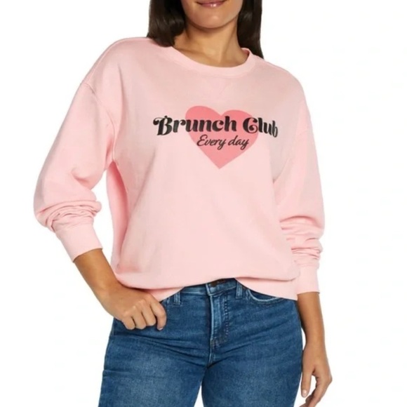 Wildfox “Brunch Club” Pink Oversized Crew Graphic Bubble Print Sweatshirt - Picture 1 of 8